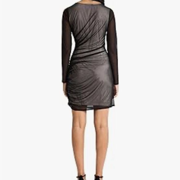 Donna Morgan Black illusion Mesh Ruched Cocktail Dress | 10 - Picture 2 of 8